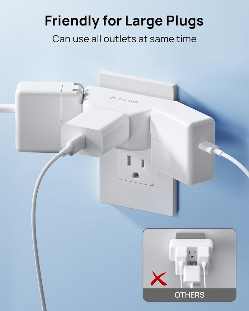 TROND Outlet Extender, 3-Prong Grounded Wall Plug Splitter, 3 Way Angled Outlet Adapter, Cruise Ship Essentials, Plug Expander with 3 Electrical Sockets for Bathroom, Kitchen, White - Image 3